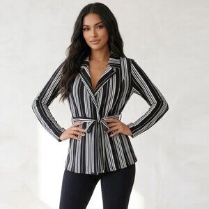 Urban Heritage Black and White Striped Tie-Waist Blazer